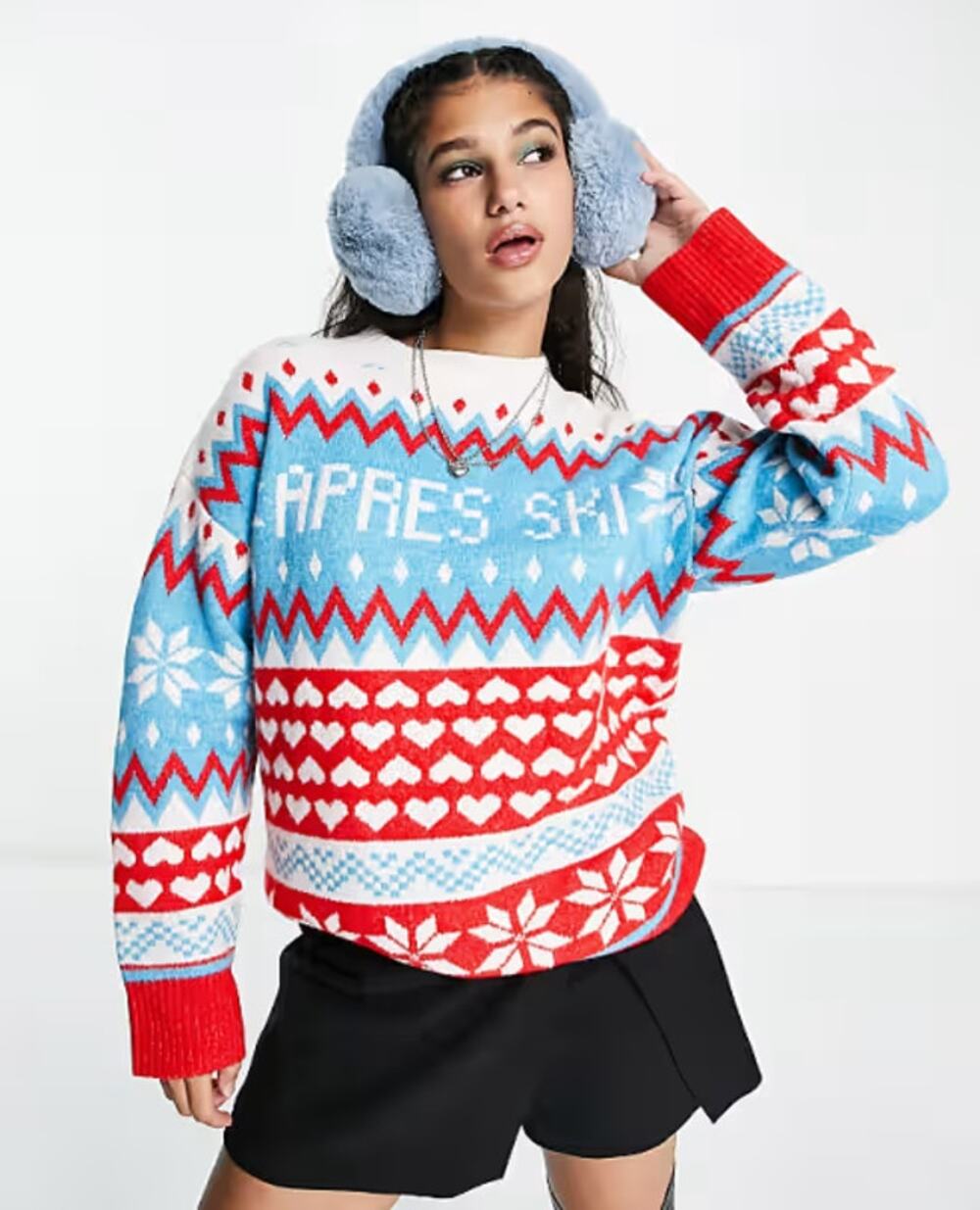 ASOS Design Aspres Ski Holiday Christmas Winter Sweater Size 12 Snowflakes Heart